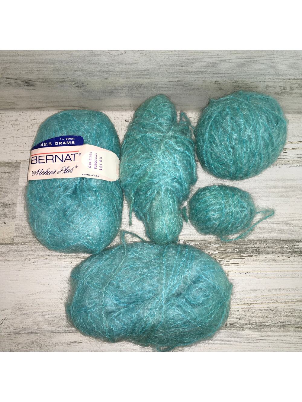 Bernat Mohair Plus Yarn Turquoise Blue Vintage Wool Blend Knitting Crochet